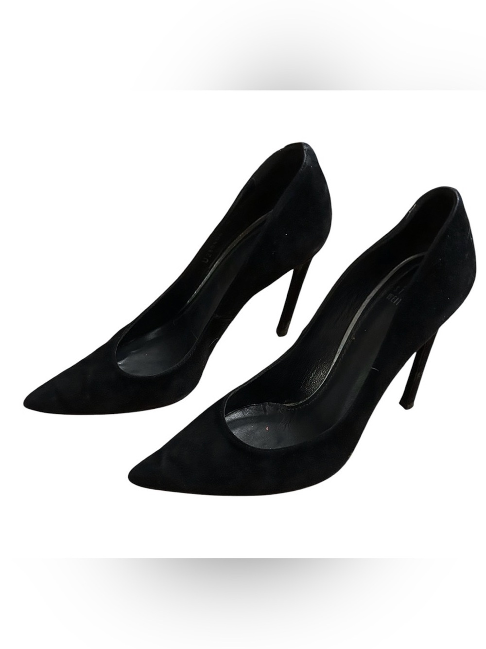 Stuart Weitzman Black Suede Pointed-Toe Stiletto Pumps 8 1/2  4 inch heel